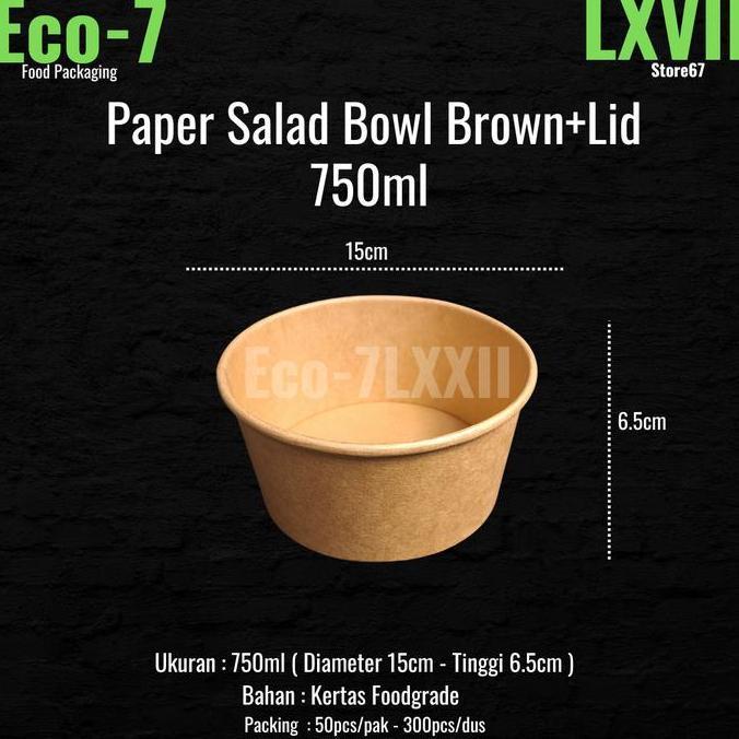 Paper Bowl Salad Brown Kraft 750ml + Lid - Rice Bowl, Salad Bowl