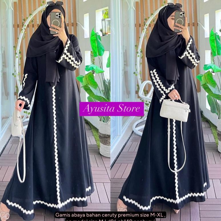 Gamis Abaya Hitam Garis Putih Premium Ayusita Store