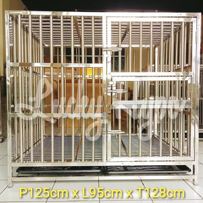 Kandang Anjing Stainless uk 125x95x128cm Dog Cage Anjing Besar LARGE
