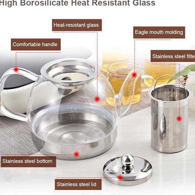 Teko Kompor Induksi Teko Kaca Tahan Panas Pitcher Teh Chinese Teapot Tea Pot Maker Desain Unik Aesth