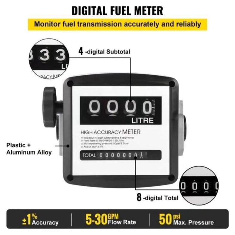 Paket Pompa Transfer Solar BBM Flowmeter Flow meter Analog Manual 4 Digit