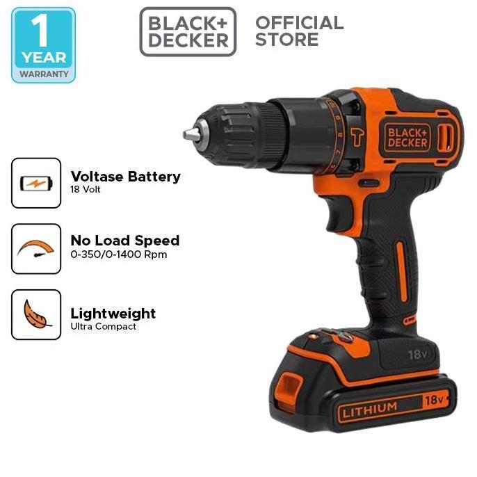 Ernawilman89 - Black + Decker 18V Hammer Drill BDCHD18K-B1 - Mesin Bor Baterai Lithium 1 Battery Kit