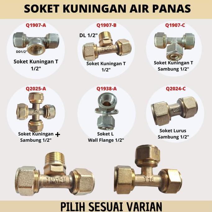 SU - Tee DD Drat Kuningan 1/2" Inci Air Panas / Fiting Water Heater T Soket Tee Drat Dalam