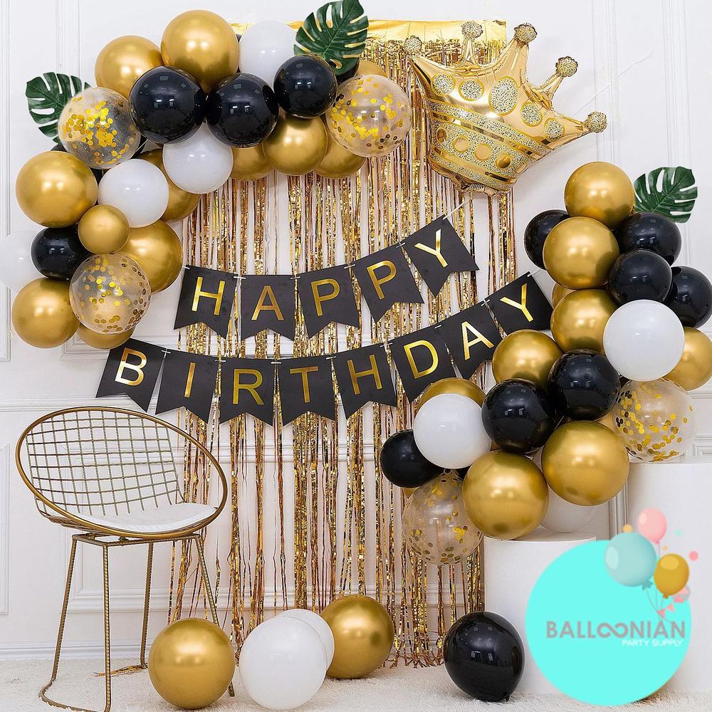 King Black Gold Chain Dekorasi Set/Dekorasi Ulang Tahun/Balon Ulang Tahun/Paket Dekorasi Ulang Tahun