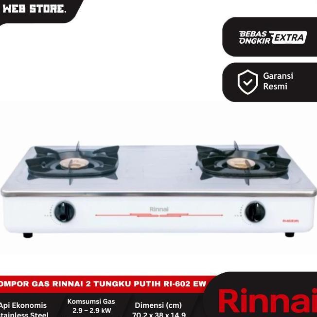 Rinnai Kompor Gas 2 Tungku Stainless Steel Ri602Epi Ekonomis Kompor Gas 2 Tungku Warna Putih Ri602Ew