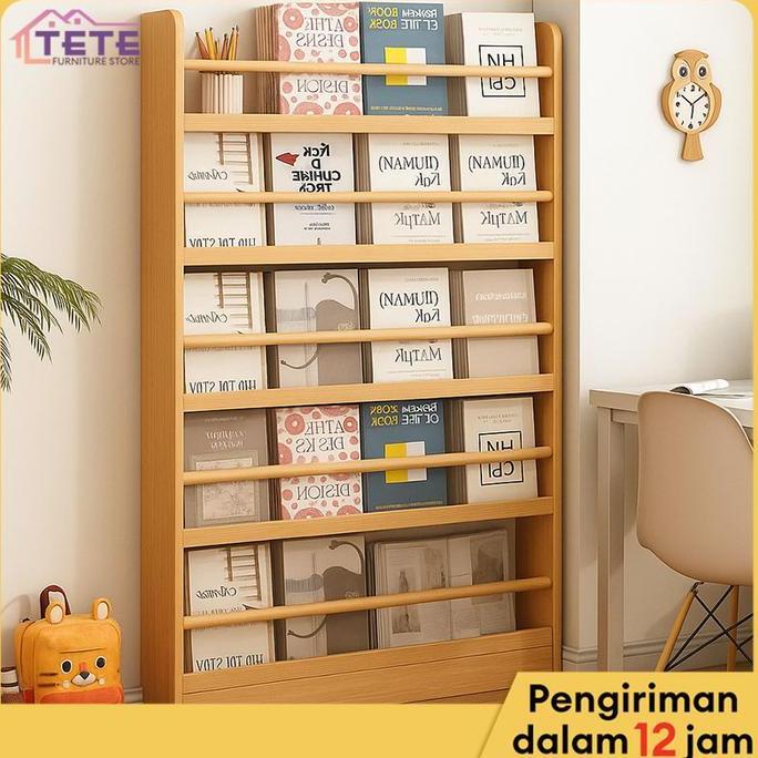 Tete-Rak Buku Gantung Dinding Rak Serbaguna Dinding Rak Buku Rak Dinding Minimalis Bahan Kayu Alami 