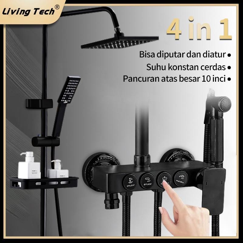 Shower Dengan Tombol Emas Hitam/Set Shower Lengkap Kamar Mandi Rumah /Shower Persegi Kecil Hitam Can
