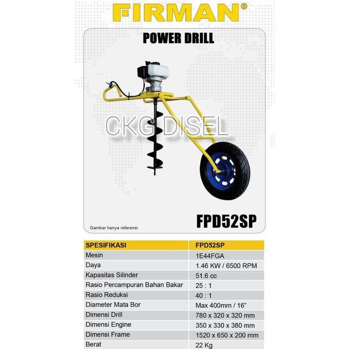 Mesin Bor Tanah Firman Eart Auger + Mata Bor Tanah 12 Inch FPD 52 SP
