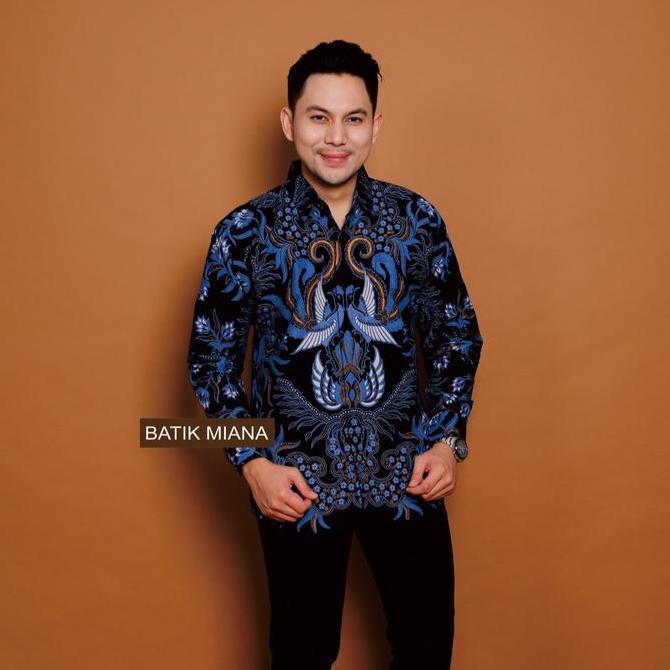 Kemeja Batik Slimfit Pria Biru Samudra Bahan Katun Halus Lapis Furing Outfit Cowok Kondangan Keren.