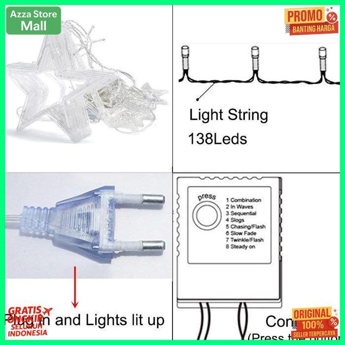 Promo 2026 Lampu Natal Hiasan Lampu Hias Tirai 4 Meter Kamar Lampu Kelap Kelip Warna Warni Outdoor A