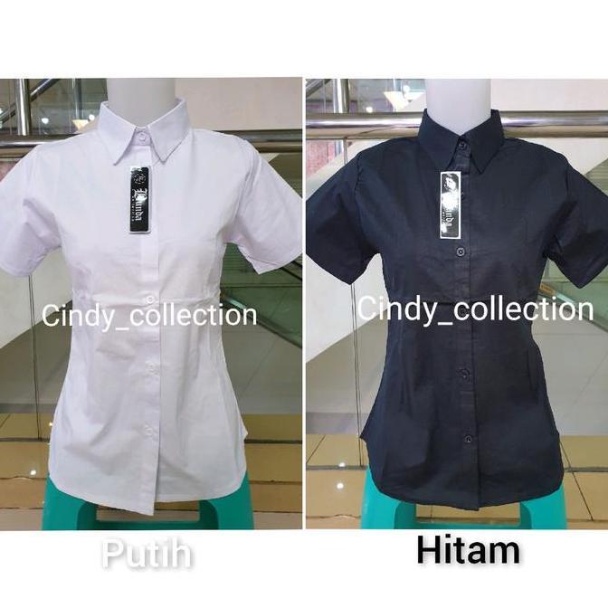 DF361 >> Kemeja Wanita Putih Hitam Polos Lengan Pendek Polos Kemeja Kantor Kerja Formal Katun Stretc