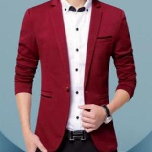 Blazer Pria Casual Jas Slimfit Merah Maroon