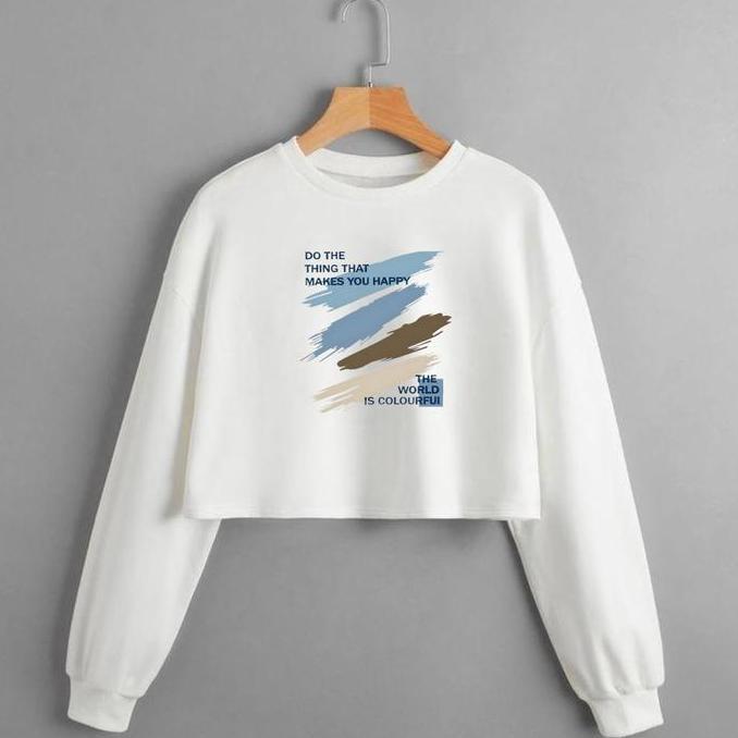 DB113 >> KAOS CROP TOP LENGAN PANJANG OVERSIZE /CROP TOP KOREA/CROP WANITA Combed Printing Digital S