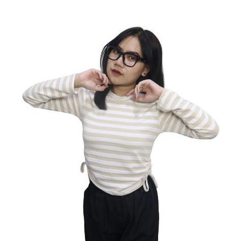 DV336 - Top Blouse Kaos Kerah Serut Vneck T-Shirt Wanita Atasan BerKerah Polo Lengan Panjang Tali Se