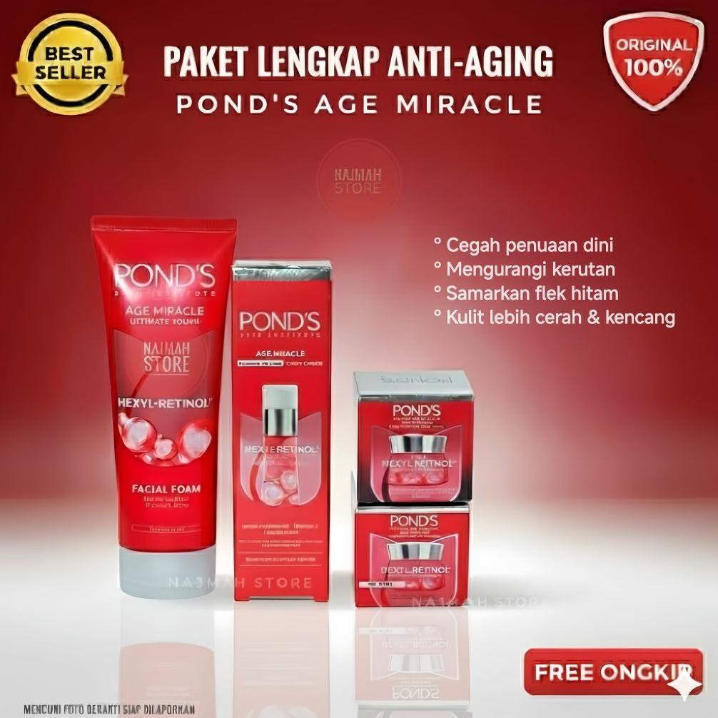 RM Paket Ponds age miracle day + night + serum + cleanser antiaging