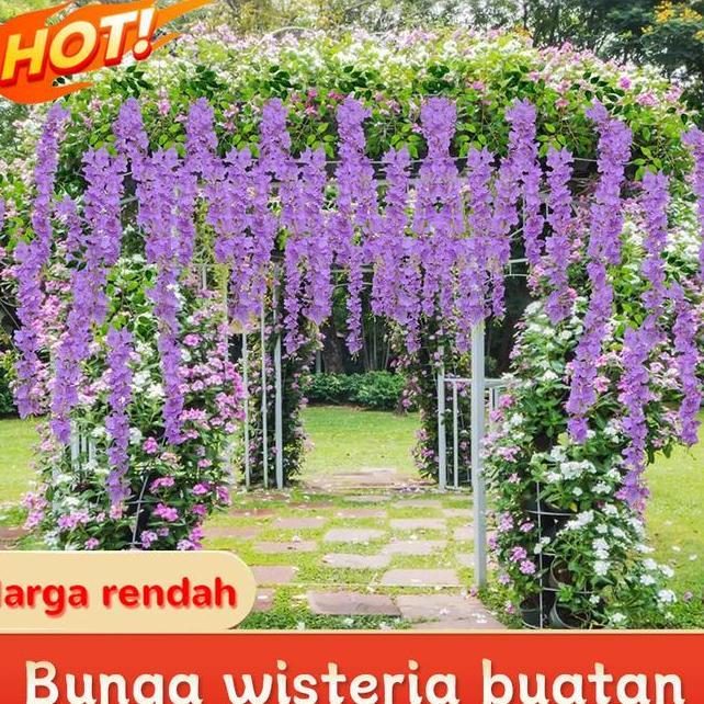 12 Buahbunga Wisteria Rambatwisteria Gantungbunga Wisteria Bunga Dekorasi Merah Plastik Putih Hias G