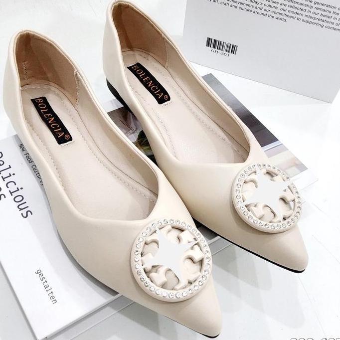 SALE Bolencia Sepatu wanita flat 898-69B import SIze 36-40 Black Beige Khaki Karet shoes Tanpa hak p