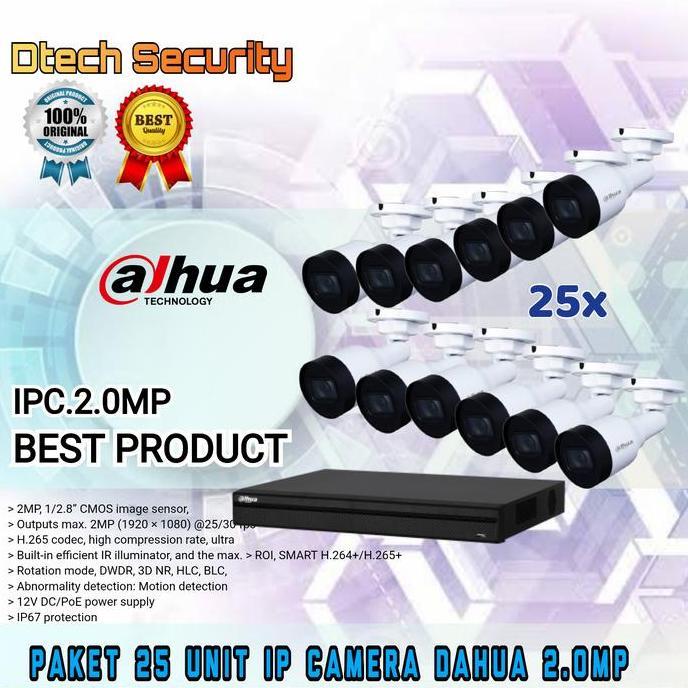 TERBARU PAKET CCTV DAHUA 25 UNIT IP CAMERA DAHUA 2MP + NVR DAHUA 8CH