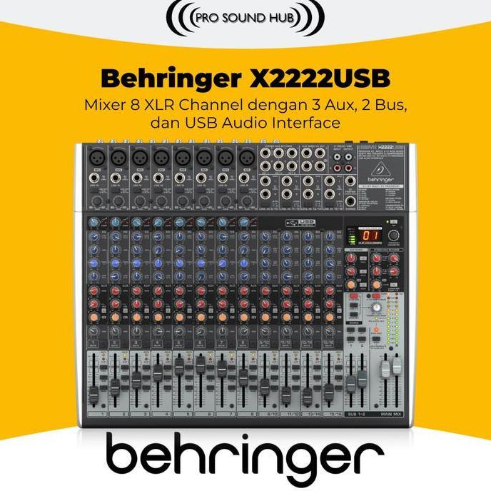 BEHRINGER X2222USB MIXER 8 CHANNEL 22 INPUT X2222 USB AUDIO INTERFACE SOUNDCARD AUX GROUP ORIGINAL D