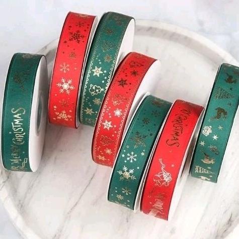 1 roll pita natal pita merry christmas ribbon 1 roll 45 meter 1 roll 22 meter Pita Kado natal pita b