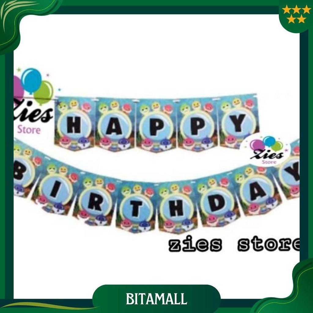 Banner Happy Birthday Baby Shark / Banner Ulang Tahun Baby Shark Zs Cod
