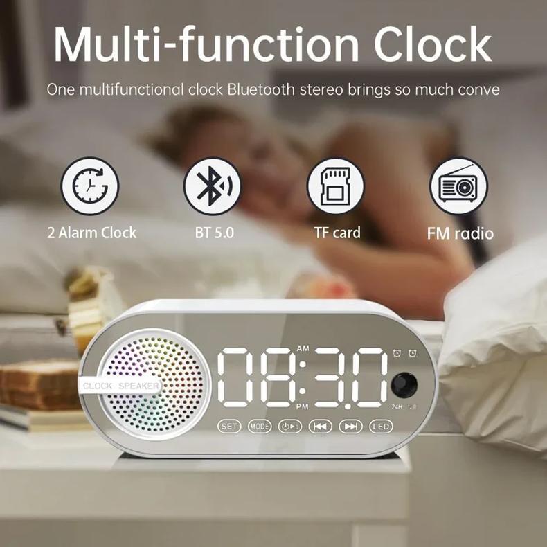 Multi Functional Bluetooth Speaker Alarm Clock, Convenient Wireless Speaker Digital Alarm Clock, Des