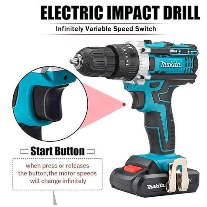 Makita HP333D 36V Bor Impact Nirkabel dari Jepang, daya tinggi baterai lithium, buku petunjuk origin