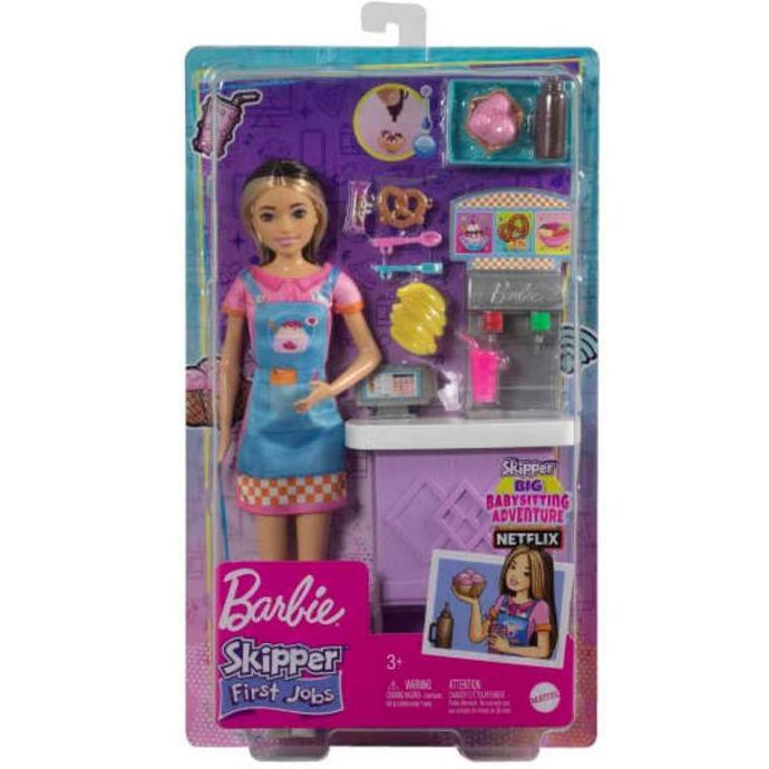 Boneka Barbie Skipper Doll and Snack Bar Playset Color-Change Sundae - Mainan Boneka Anak Perempuan 