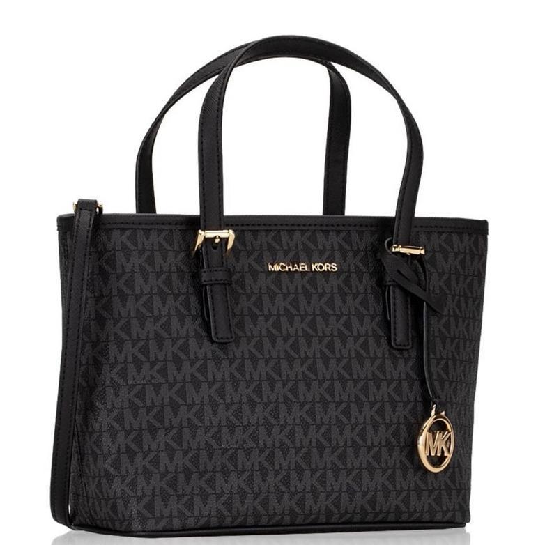 MK Jet Set Travel Extra Small Zip Tote Signature Black