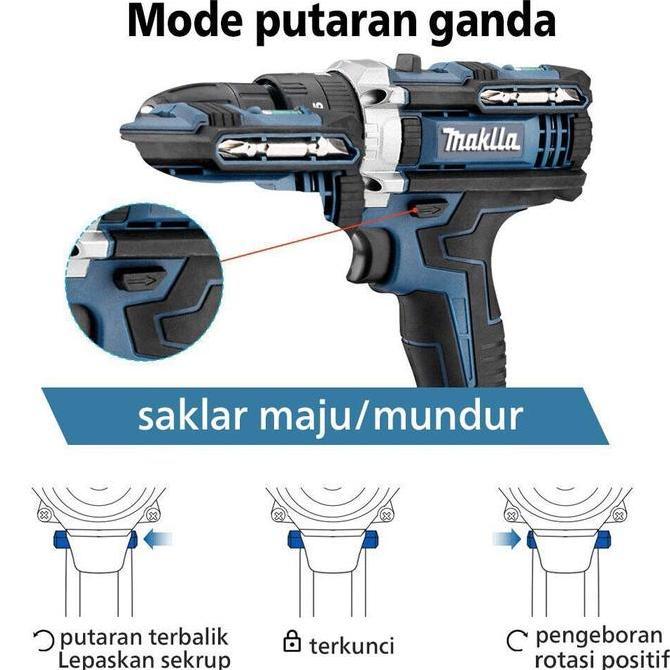 MAKITA Mesin Bor Listrik Bor Baterai Cordless Drill 10mm Set Mesin Bor Tangan Baterai Tembok