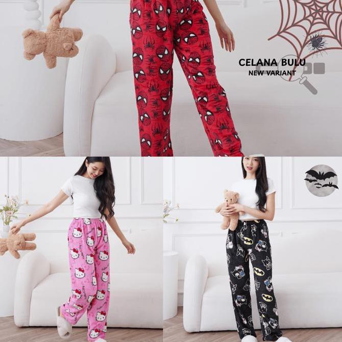 Noiri Celana Panjang Wanita Hello Kitty Anime Autumn Winter Trousers Celana Tidur Wanita Celana Tidu