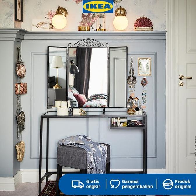 Promo IKEA VITTSJO Meja Kerja / Meja Laptop Kaca Hitam Serbaguna 100x36 cm Furniture Diskon