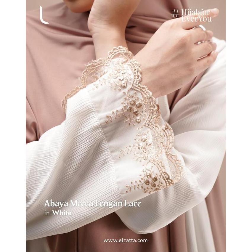 Elzatta ABAYA MECCA LENGAN LACE Gamis Abaya Jubah dewasa polos hitam putih Umrah Haji bahan knit ade