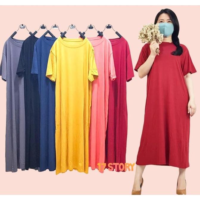 Promo Daster Polos Panjang Premium Wanita Bahan Kaos Rayon Import Lengan Pendek Basic Kekinian 4002 