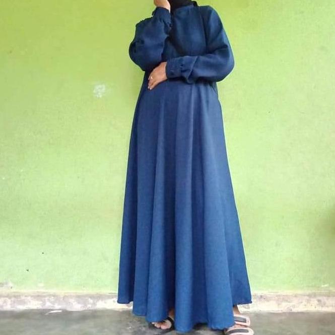 [Gamis hermosa] Gamis polos navy biru dongker premium bahan wollycrepe original hermosa-gamis syari 