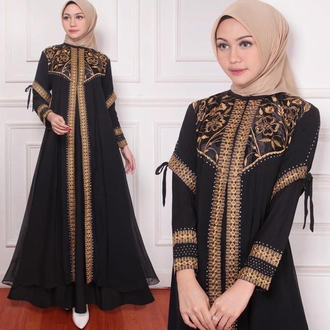 GAMIS ABAYA TURKEY HITAM BUSUI TANGAN ROMPI BORDIR MIX ORGANZA TERBARU  Dress Muslim Wanita Terlaris