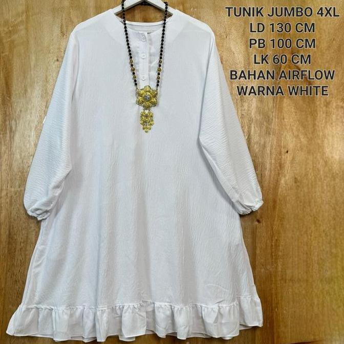 Tunik Putih Jumbo Ld 130 Cm Model Polos Kekinian - Zahira Tunik Terlaris