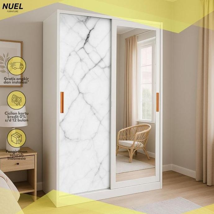 Promo NUEL Lemari Baju Pakaian Besi Cermin Pintu Sliding Geser Besar Merk Avery Diskon