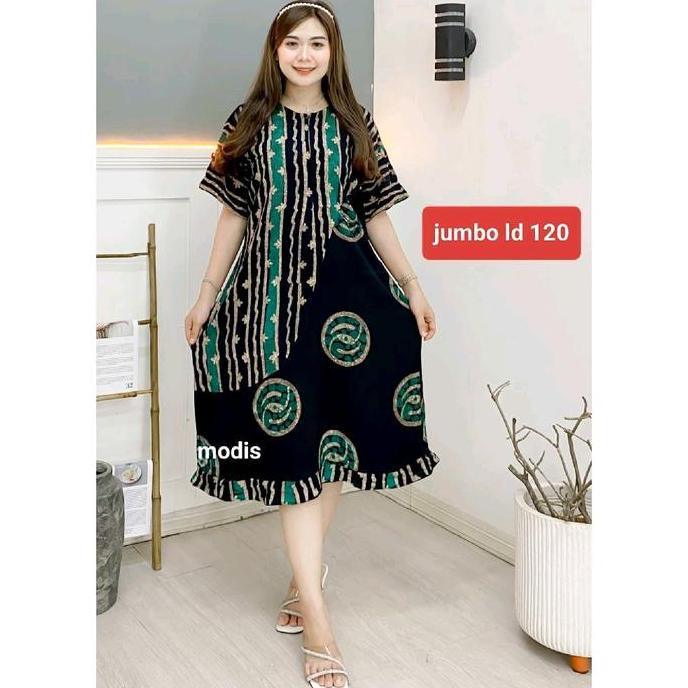 Promo Daster Klok Batik Cap Jumbo Rempel Bawah Lingkar Dada 120cm sampai 130 cm Sletting Depan Busui