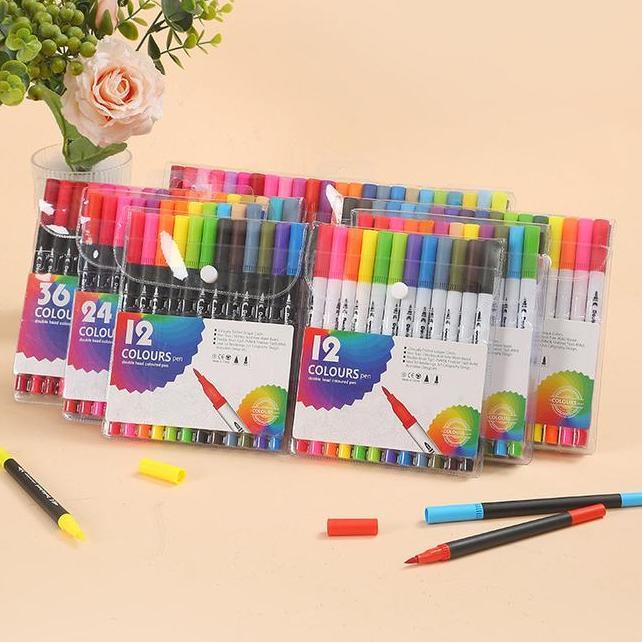 Spidol Warna Set 123660100120 Spidol Brush Pen 2 Tips Spidol Set Marker Drawing Pen