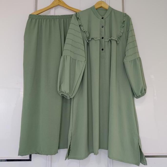 Odelia Tunik Setelan Celana Jumbo LD 140cm Crinkle Airflow Baju Atasan Panjang dan Celana Kulot Wani