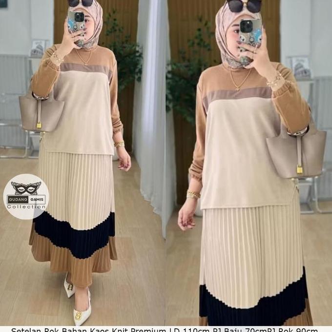 Setelan Rok Rajut Naima Bahan Knit LD 110cm PJ Rok 90cm Busana Muslim Nyaman