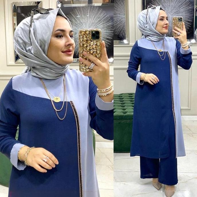Setelan Wanita Model Midi Dress Set Celana Kulot Pakaian Muslim Elegan Novita One Set Crinkle Airflo