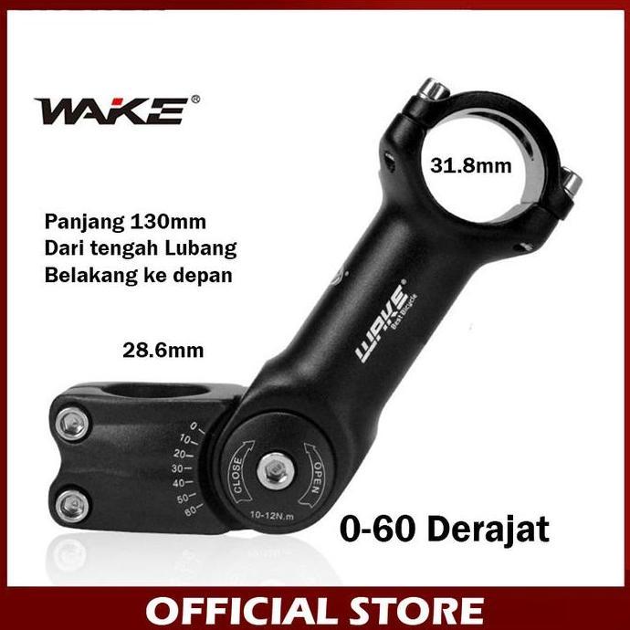 NEW - Wake Stem Sepeda MTB Rise Adjustable 0-60 Derajat 130mm OS 31.8mm