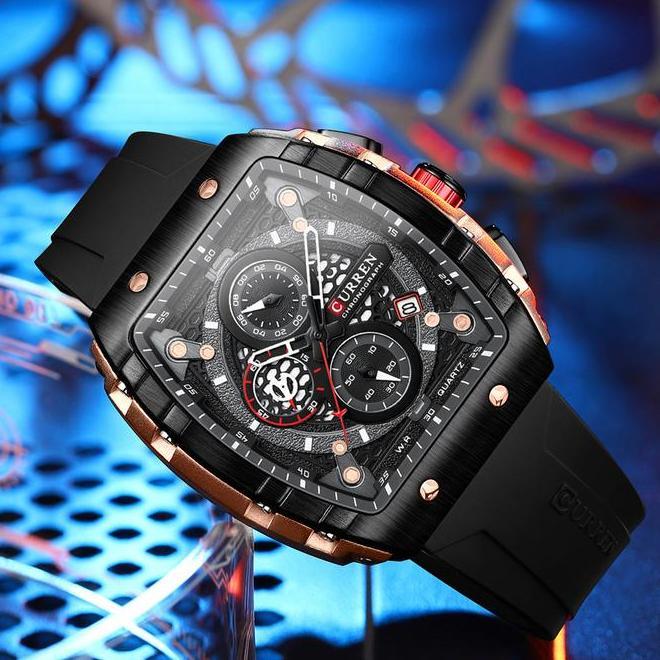 Jam Tangan Pria Analog Tali Silicone Chronograph Curren 8442