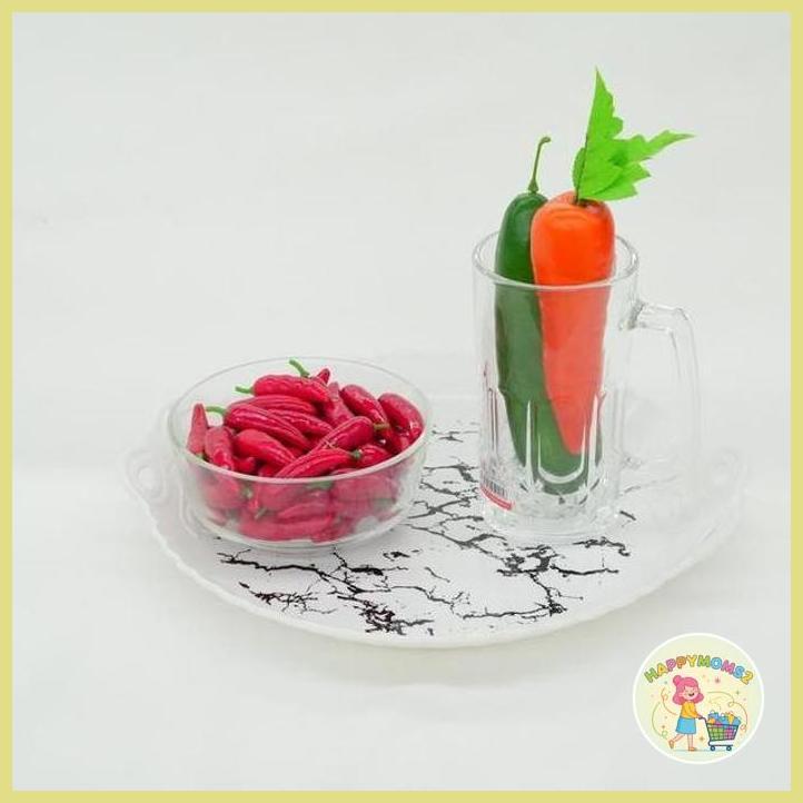 (HMOM2) NAMPAN BAKI PLASTIK PUTIH BULAT MOTIF MARMER HITAM PUTIH TRAY 34 CM KESUKAAN BUNDA MAMA MOMS