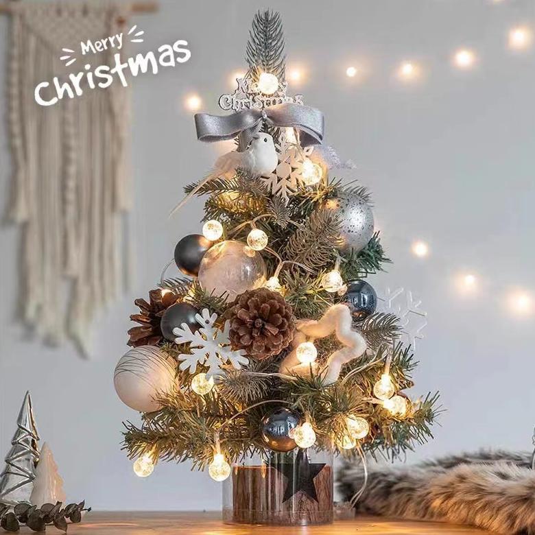 Set Pohon Natal DIY untuk Rumah, Ukuran 45-60cm, Dekorasi Jendela dan Meja, Ornamen Kecil dengan Lam