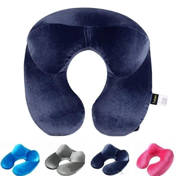 Bantal Leher Tiup U-Shape Penyangga Kepala Travel Pillow Inflatable Neck Comfortable untuk Pesawat K