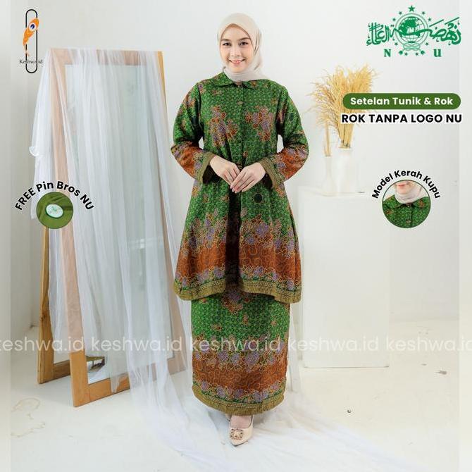 Setelan Tunik Muslimat NU Rok Tanpa Logo Kerah Kupu Atasan Bawahan Seragam NU Organisasi Nahdlatul U