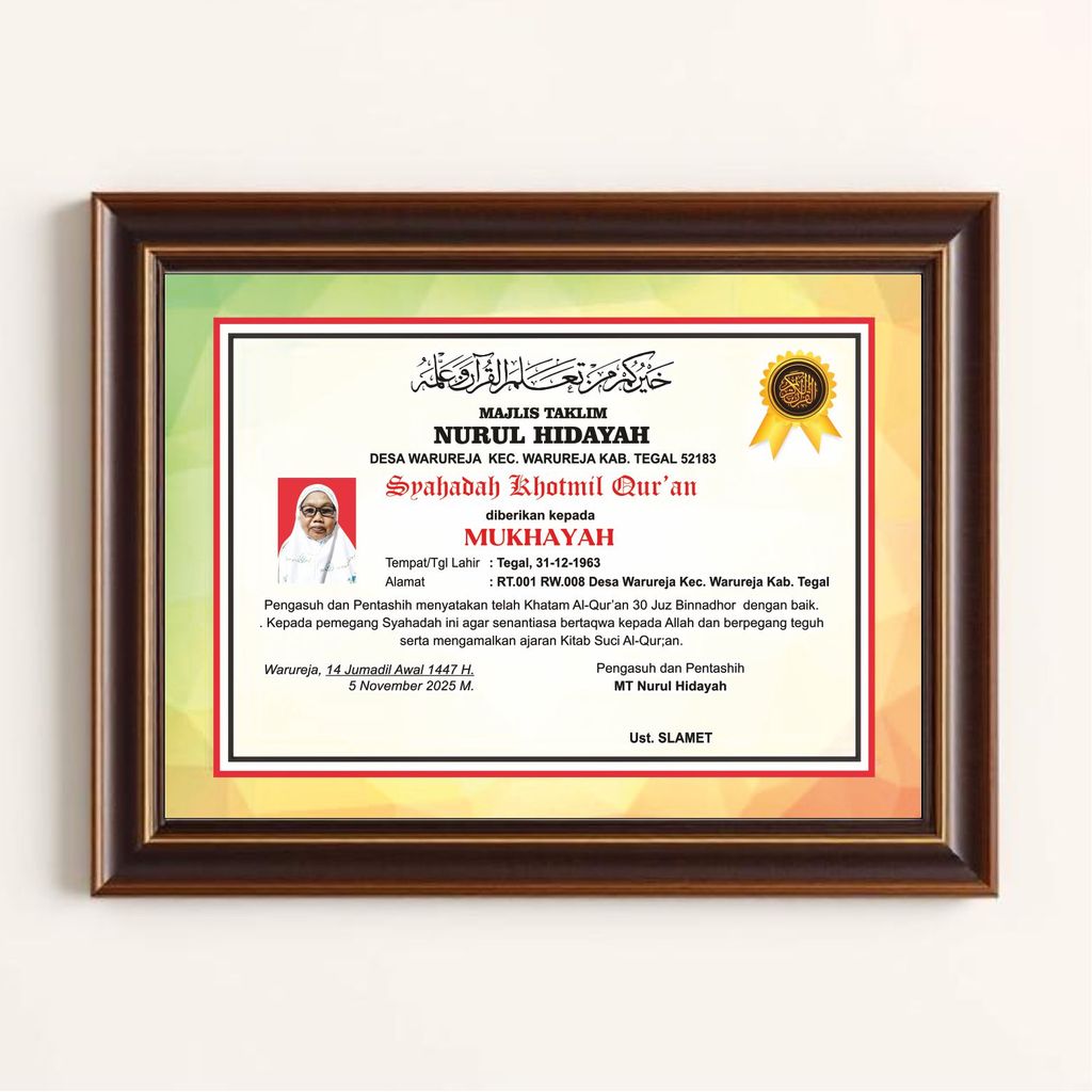 PIAGAM PENGHARGAAN A4 + BINGKAI FIGURA